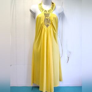 NWT - FORLA PARIS Womens Pullover Studded Halter Dress Yellow - Size L